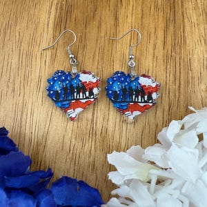 Patriotic Earrings - Military Troops/Heart Flag Design