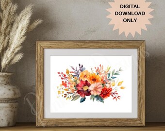 Fall Floral Wall Art | Autumn Floral Print | Fall Printable Floral | Autumn Floral Decor | Colorful Fall Flower Print | Fall Floral Spray