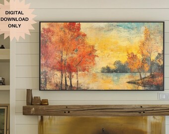 Vintage Fall Frame TV Art | Autumn Lake Landscape Frame TV | Frame TV Autumn | Fall Landscape Frame Tv | Nature Landscape Tv | Lake Frame Tv