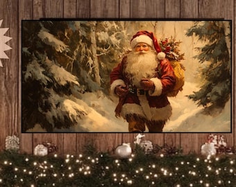Vintage Christmas Frame TV Art | Cottagecore Christmas Frame TV | Vintage Santa Frame TV | Woodland Christmas Frame Tv | Christmas Forest