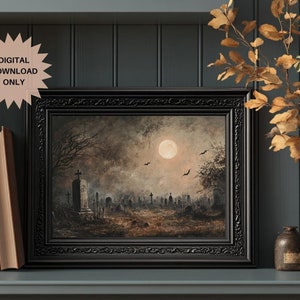 Cemetery Wall Art | Creepy Halloween Print | Halloween Wall Art | Vintage Cemetery Art | Spooky Wall Art | Eerie Cemetery | Gothic Wall Art
