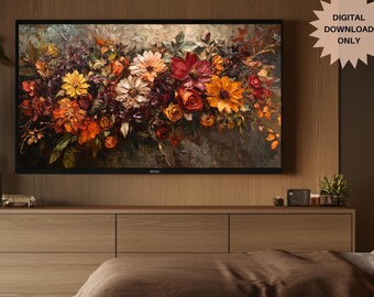 Dark & Moody Floral Frame TV| Fall Floral Frame TV Art | Autumn Floral Frame TV Art | Cozy Fall Frame Tv Art | Thanksgiving Frame Tv Art