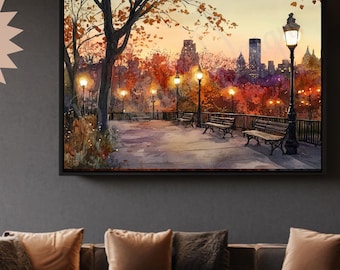 Fall cityscape wall art | Autumn cityscape print | Gift for fall lover | Autumn in the city | Cityscape wall art | Fall dorm decor