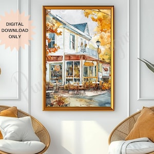 Fall Cafe Wall Art | Autumn Cafe Print | Fall Country Cafe Art | Cozy Cafe Print | Coffee Shop Wall Art | Fall Coffee Bar Print | Rustic Art