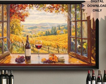 Fall wine wall print | Fall wall decor | Autumn prints | Autumn wall decor | Gift for wine lover | Fall vineyard print | Autumn vineyard
