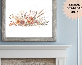 Fall Floral Wall Art | Muted Fall Flowers | Boho Floral Print | Faded Autumn Flower Wall Art | Understated Autumn Art | Earthy Floral Print