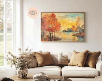 Vintage Autumn Lake Print | Autumn Landscape Wall Art | Fall Wall Art | Nature Lover | Autumn Wall Decor | Fall Lake Print | Autumn Lake Art