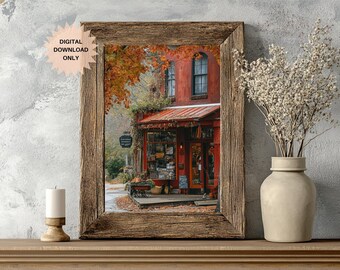 Herbst Geschäfte Wandkunst | Straßenszene Herbst Druck | Herbst Shop Druck | Herbst Dekor | Herbst Straßenszene | Herbst Strassenszene | Herbst Dekor