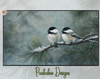 Chickadee TV Art | Winter TV |  Woodland Decor | Lodge TV Art | Cabin Decor | Winter Landscape | Bird Lover Tv Art | Winter Decor