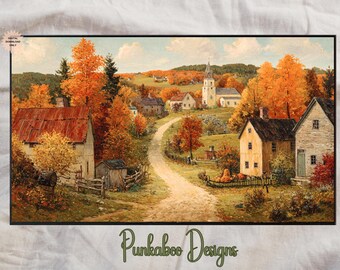 Fall Frame TV Art | Frame TV Autumn | Fall Village TV Art | Hisense Tv Art Fall | Vintage Autumn Landscape Tv Art | Fall Art for Tv