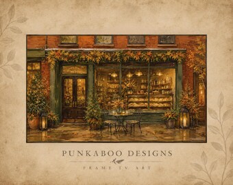 Autumn Bakery Frame TV Art, Cozy Fall Cafe Storefront, Rainy Day Cafe, Fall City Bakery Frame TV, Fall Rainy Day in the City, Rainy Fall Art