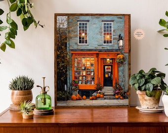 Cozy Fall Bookstore Print | Autumn Bookstore Print | Bookish Decor | Bookshelf Decor | Booknook Decor | Bookshelf Decor | Book Nook Art