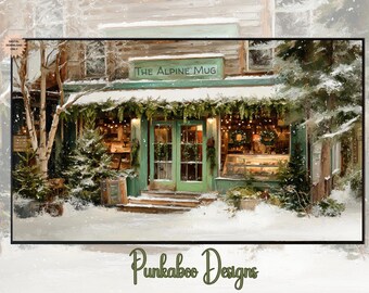 Winter Coffee Shop TV | Christmas Coffee Shop TV | Alpine Coffee | Rustic Winter Decor | Lodge TV Art | Cabin Decor | Farmhouse Christmas