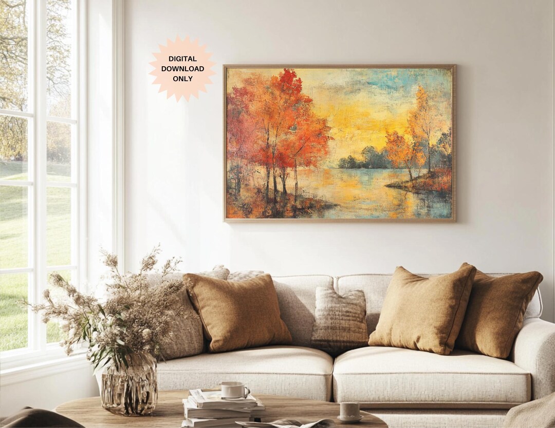 Autumn Landscape Wall Art | Vintage Autumn Lake Print | Fall Wall Art ...