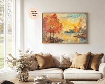 Autumn Landscape Wall Art | Vintage Autumn Lake Print | Fall Wall Art | Nature Lover | Autumn Wall Decor | Fall Lake Print | Autumn Lake Art