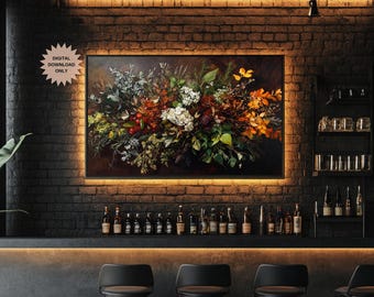 Fall Floral Frame TV Art | Autumn Floral Frame TV Art | Dark & Moody Floral Frame TV | Cozy Fall Frame Tv Art | Thanksgiving Frame Tv Art