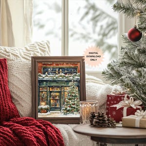 Cozy Christmas Bookstore Wall Art | Cozy Bookstore | Bookstore at Christmas Print | Book Lover Print | City Bookstore Art | Book Nook Art