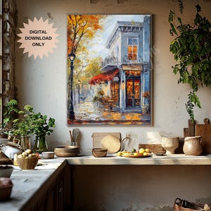Fall Cafe Wall Art | Autumn Cafe Print | Fall Streetside Cafe Art | Cozy Cafe Print | Coffee Shop Wall Art | Fall Coffee Bar Print