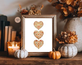Fall Floral Wall Art | Autumn Floral Print | Fall Heart Print | Autumn Rustic Print | Cozy Art Fall | Fall Tiny Flower | Fall Bridal Shower