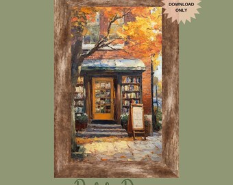 Cozy Fall Bookstore Print | Autumn Bookstore Print | Bookish Decor | Bookshelf Decor | Booknook Decor | Bookshelf Decor | Book Nook Art