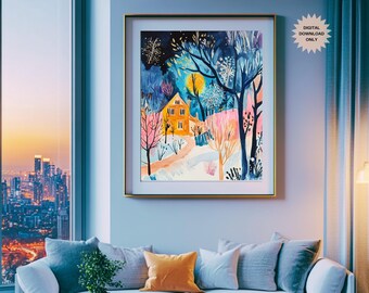 Maximalist Winter Art | Abstract Winter Decor | Colorful Winter Wall Decor | Whimsical Winter Art | Bright Winter Decor | Maximalist Decor