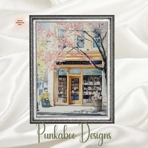 Cozy Spring Bookstore Wall Art | Cozy Bookstore | Bookstore in Spring Print | Book Lover Print | City Bookstore Art | Book Nook Art