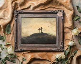 He Is Risen-muurkunst | Religieus Pasen | Christelijke paaskunst | Drie kruisen | Kunst op Goede Vrijdag | Jezus kruisiging | Neutraal paasdecor