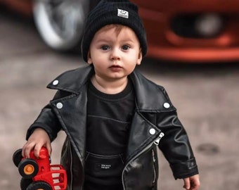 Baby Black Rocker Jack, Baby Black Leather Jacket , Baby Leather Jacket, boys jacket , girls jacket,  baby jacket, Vegan Leather Baby Jacket