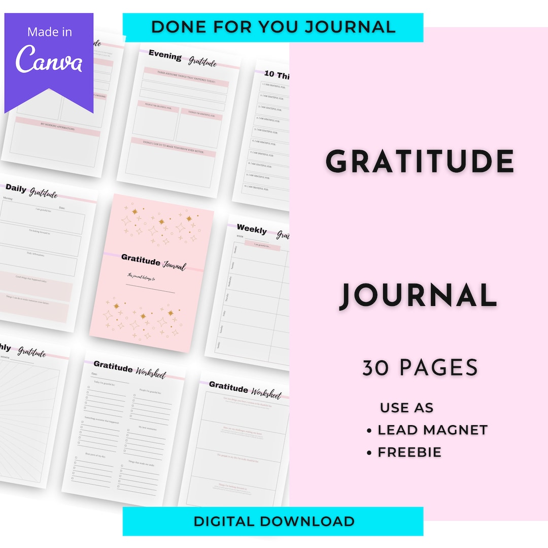 Gratitude Journal Personalized Journal Canva Template PLR Digital ...