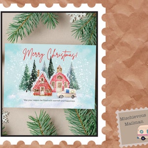 Winter Post LKW Weihnachtspostkarte - Digitale PNG Download - Frohe Weihnachten Grußkarte für Postangestellte