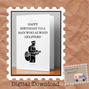 Tarjeta de cumpleaños, Tarjeta de cumpleaños de cartero, Tarjeta de cumpleaños de cartero, Feliz cumpleaños a un hombre que siempre cumple