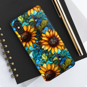 Protective and chic iPhone case featuring sunflower art with a glass-like finish