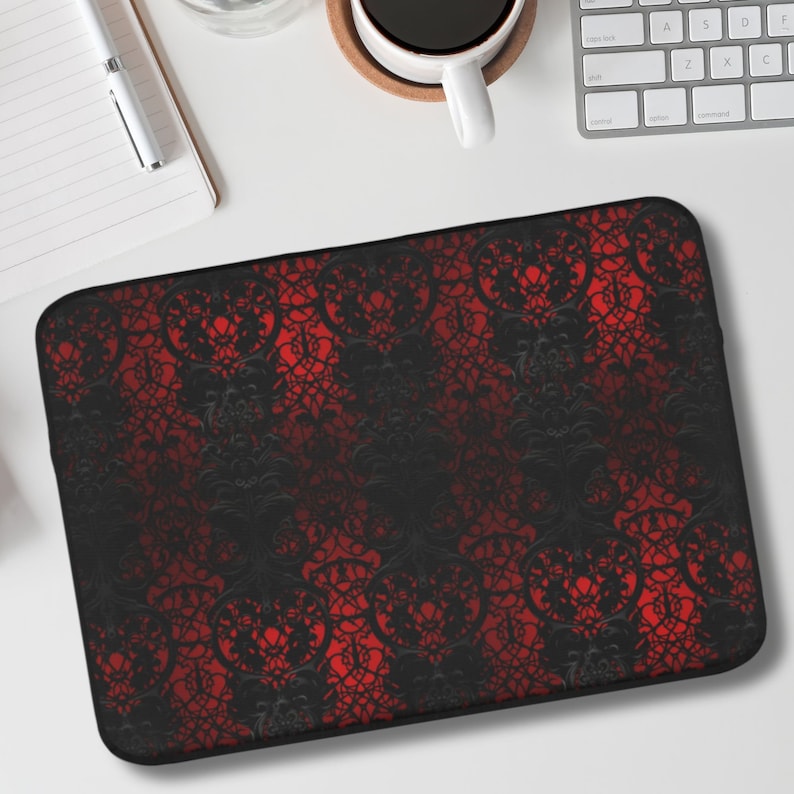 Goth Vampire Lace Laptop Sleeve, Dracula Faux Red & Black Lace Computer ...