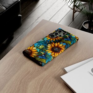 Artsy Sunflower Phone Case Samsung Galaxy S24, S23, S22 Plus, Ultra, Google Pixel - Elegant Floral Mosaic Faux Stained Glass Flower Cover