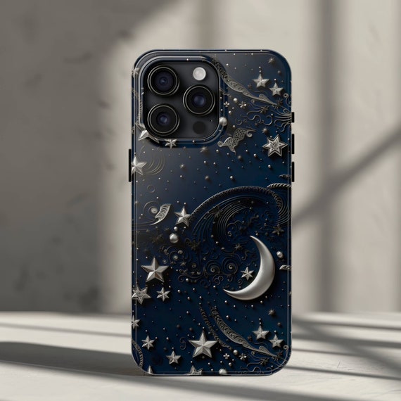 Silver Moon Star Celestial Phone Case for iPhone 17, 16, 15, 14, 13, 12,  Pro, Pro Max, Plus, Air - Starry Night Luxury iPhone Though Cover - Etsy