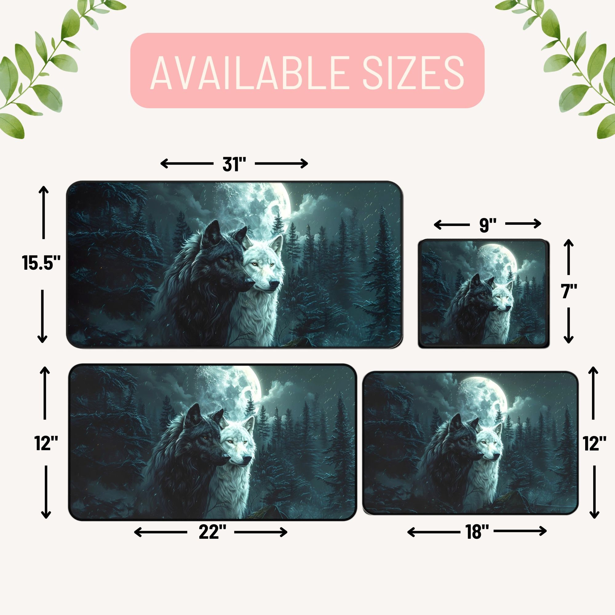 Night Wolf Desk Mat, Black and White Wolves Mousepad, Gaming Playmat XL ...