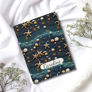 Marine Sea Life Journal Personalized Hardcover Notebook Ocean Star Fish & Mussel Customized Lined Diary Notepad for Ocean Lovers