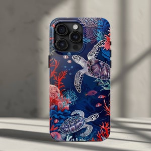 Underwater Sea Turtle Coral Phone Case iPhone for iPhone 16, 15, 14, 13, 12, 11, Pro, Pro Max, Plus - Blue Ocean Marine Life Phone Cover