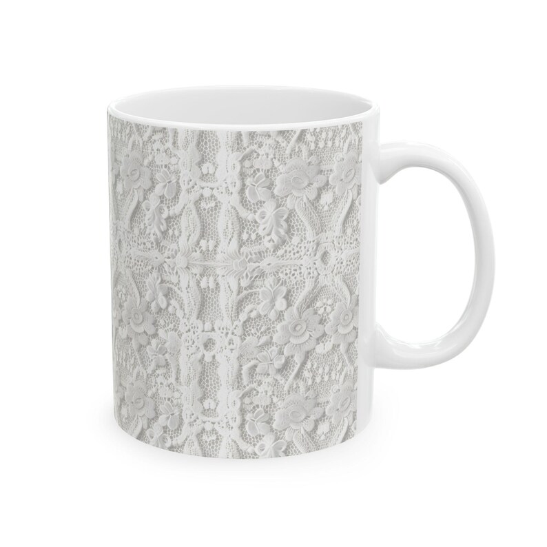 White Faux Lace Pattern Mug, Vintage Coffee Cup, Elegant Wedding ...
