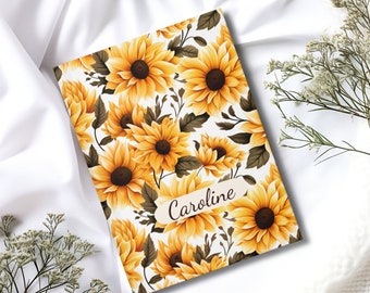 Sunflower Journal Personalized Hardcover Notebook Cute Sunflowers Customized Lined Diary Book for Women Floral Notepad