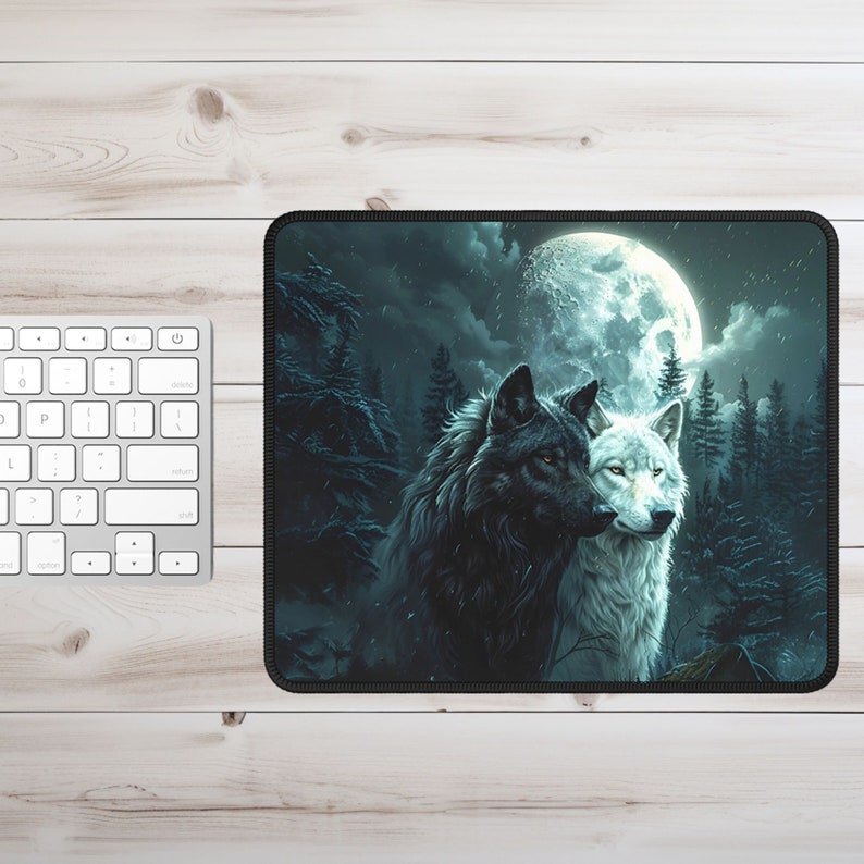 Night Wolf Desk Mat, Black and White Wolves Mousepad, Gaming Playmat XL ...