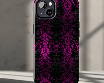Pink Vampire Lace Phone Case iPhone 18, 17, 16, 15, 14, 13, Pro, Pro Max, Plus - Dracula Lady Pink Black Lace Dark Gothic Though Phone Cover