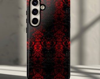 Vampire Lace Phone Case for Samsung Galaxy S26, S25, S24, S23 Plus, Ultra, Google Pixel - Dracula Red Black Though Cover Gothic Dark Romance
