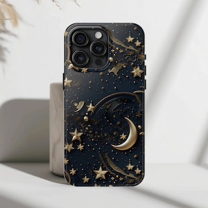 Starry Night Celestial Phone Case iPhone 16, 15, 14, 13, 12,  Pro, Pro Max, Plus, MagSafe - Moon Star Sky Luxury Nocturnal Though Cover