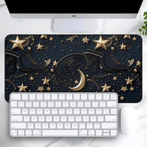 Moon and Stars Desk Mat, Celestial Starry Night Mousepad, Gaming Playmat XL, Cosmic Sky Desk Pad, Keyboard Mouse Mat, Astrology Office Mat