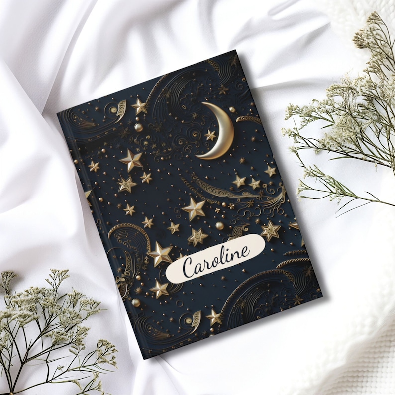 Moon and Stars Journal Personalized Hardcover Starry Night Sky Celestial Customized Lined Diary Book for Astrology Lovers
