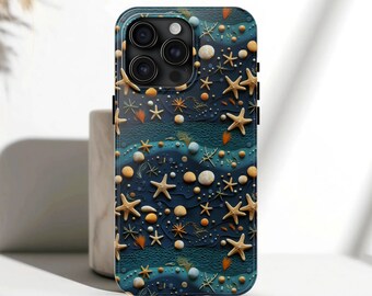 Ocean Wonder Phone Case for iPhone 17, 16, 15, 14, 13, 12, Pro, Plus, Pro Max - Sea Star and Shell Marine Life Phone Cover Beach Vacation