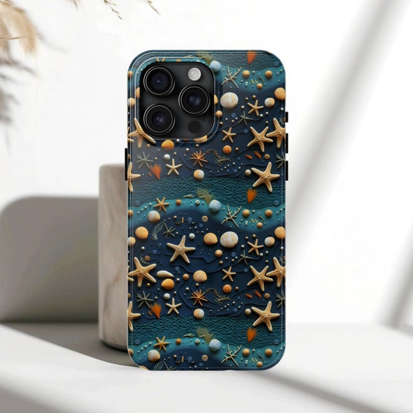 Ocean Wonder Phone Case for iPhone 15, 14, 13, 12, Pro, Plus, Pro Max - Sea Star and Shell Marine Life Phone Cover Beach Vacation Design