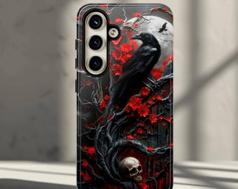 Goth Raven Phone Case Samsung Galaxy S26, S25, S24, S23, S22, Plus, Ultra, Google Pixel -  Gothic Fantasy Raven & Moon Night Phone Cover