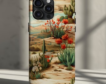 Desert Bloom Cactus Phone Case iPhone 17, 16, 15, 14, 13, 12, Pro, Pro Max, Plus - Wild Flowers & Cacti Design USA South West Floral Cover